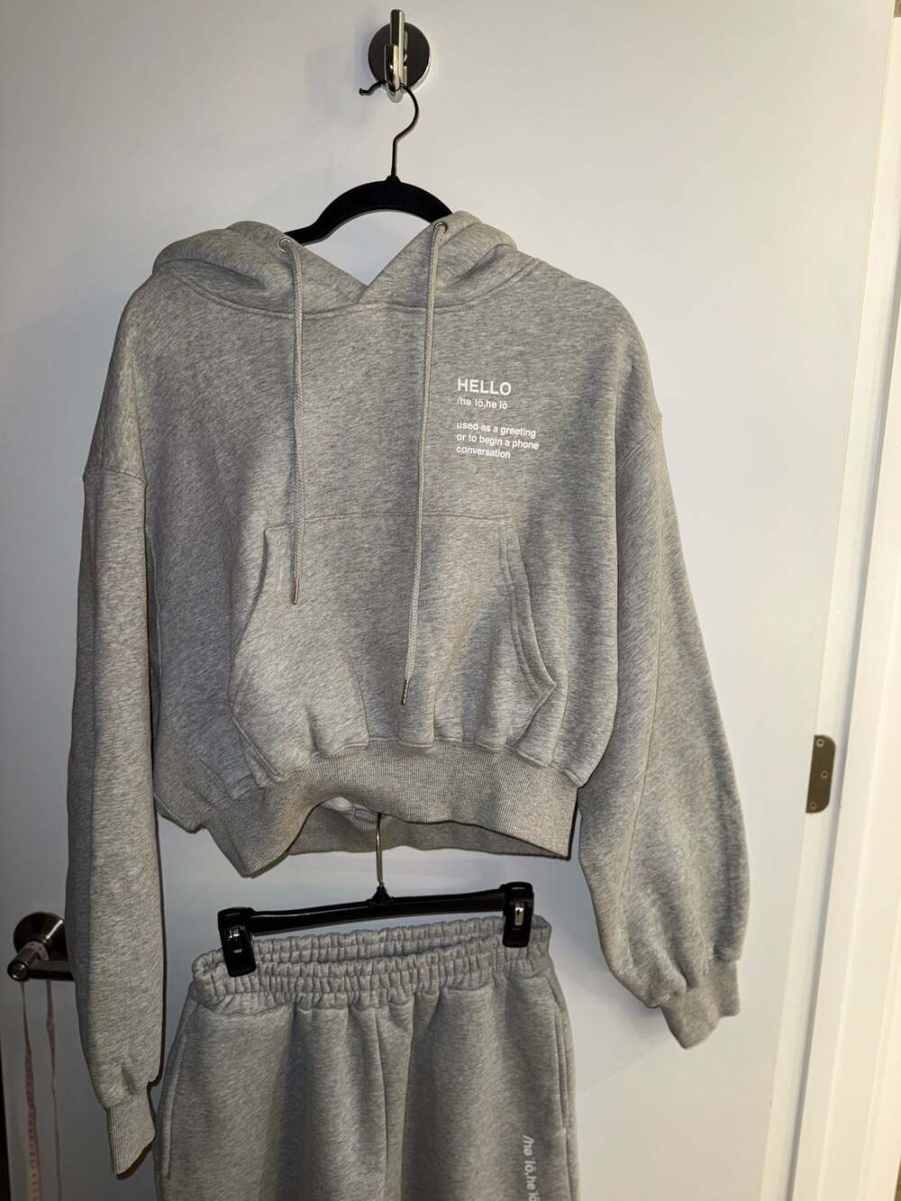 Lionel Richie Hello Dictionary Definition Cropped Hoodie & Sweatpants Set Grey S